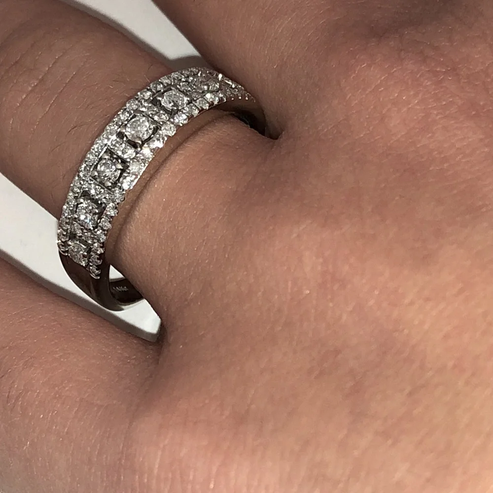 Solid Stamped 14K White Gold NATURAL Diamond Semi Eternity Band Ring Vintage